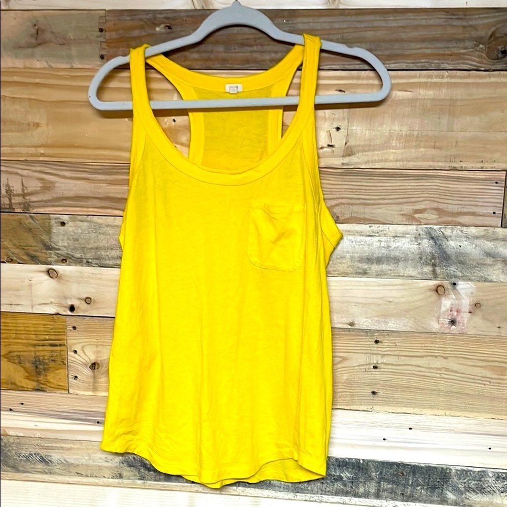 J. Crew Size S Yellow Razor Back Tank Top With Cute Little Pocket And Raw Hem